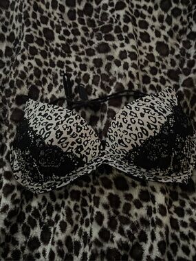 Leopard Print Lace Trim Bra/bikini top in Black and Cream